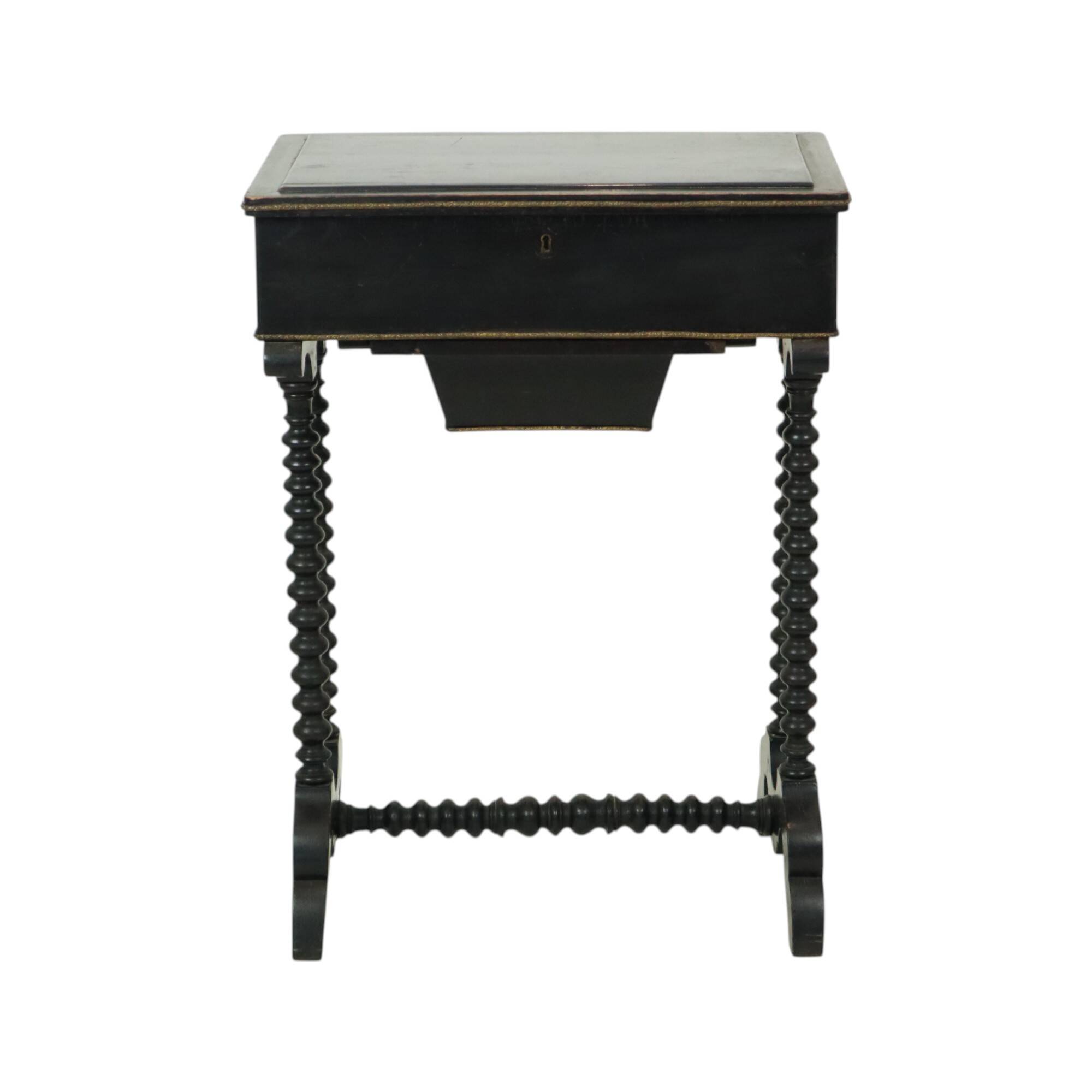 Black Lacquered Antique Sewing Table Side Table Mahogany 19th Century