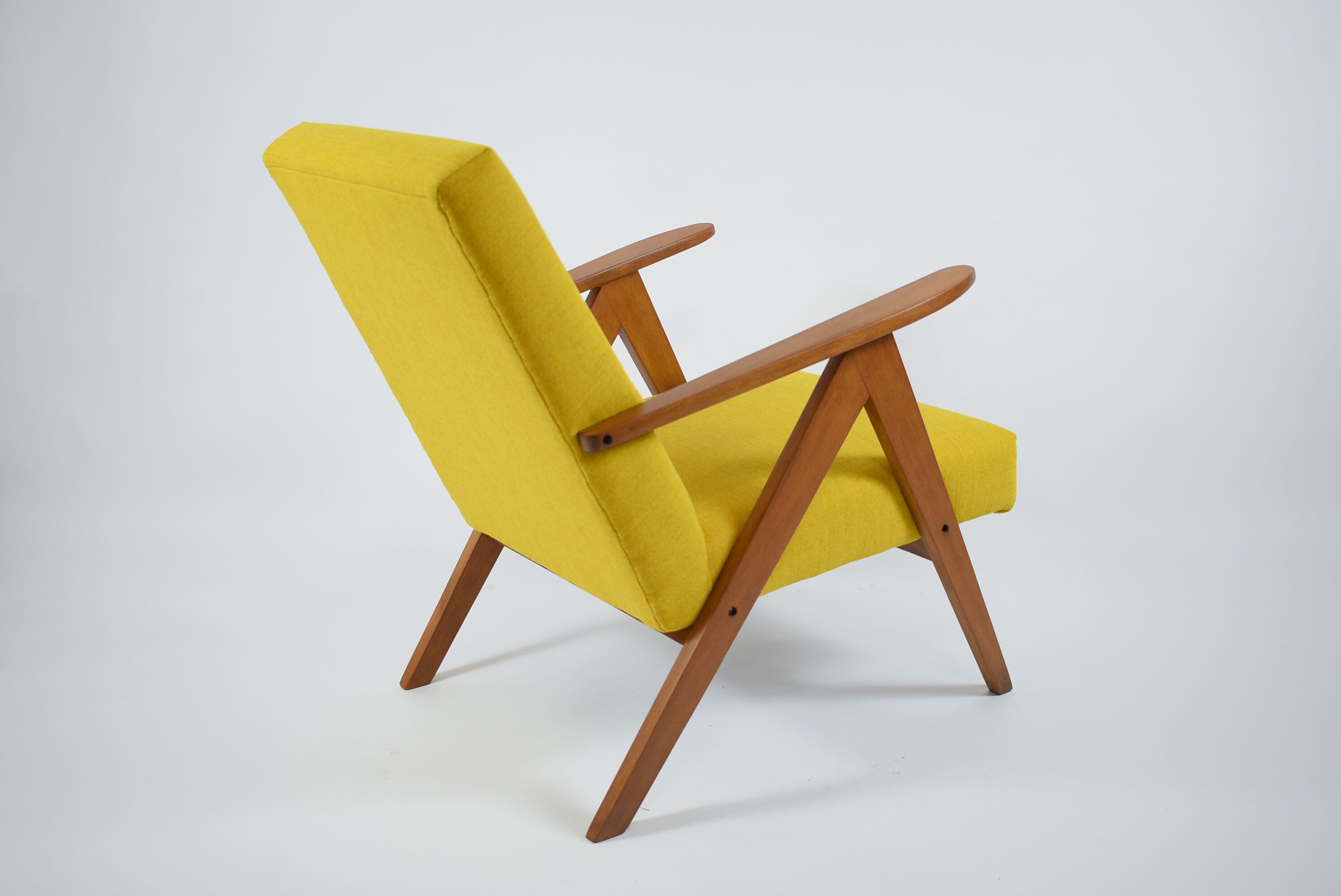 Scandinavian armchair, 60s, fully restored, yellow fabric