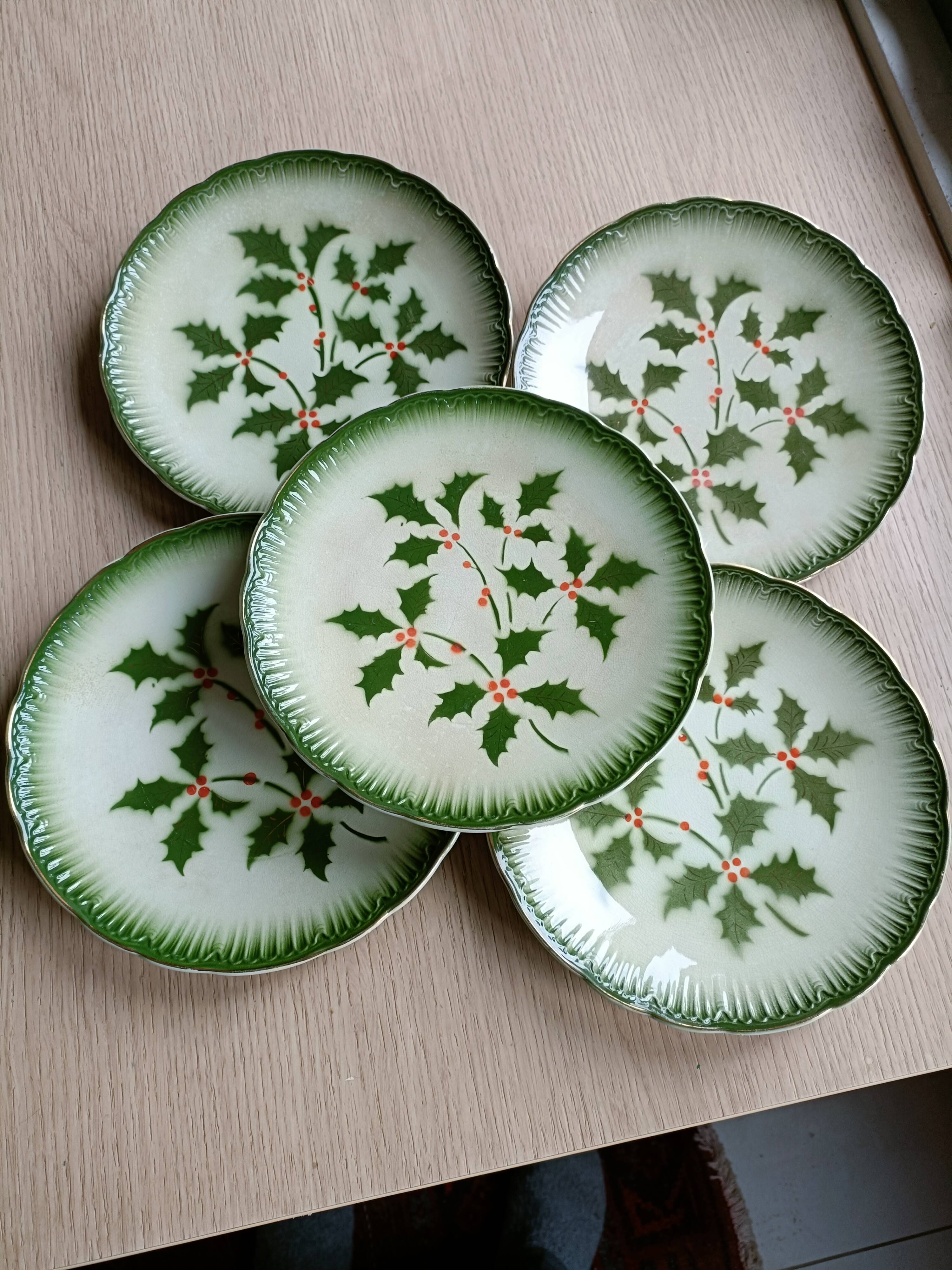 Rare Badonviller plates with holly decoration