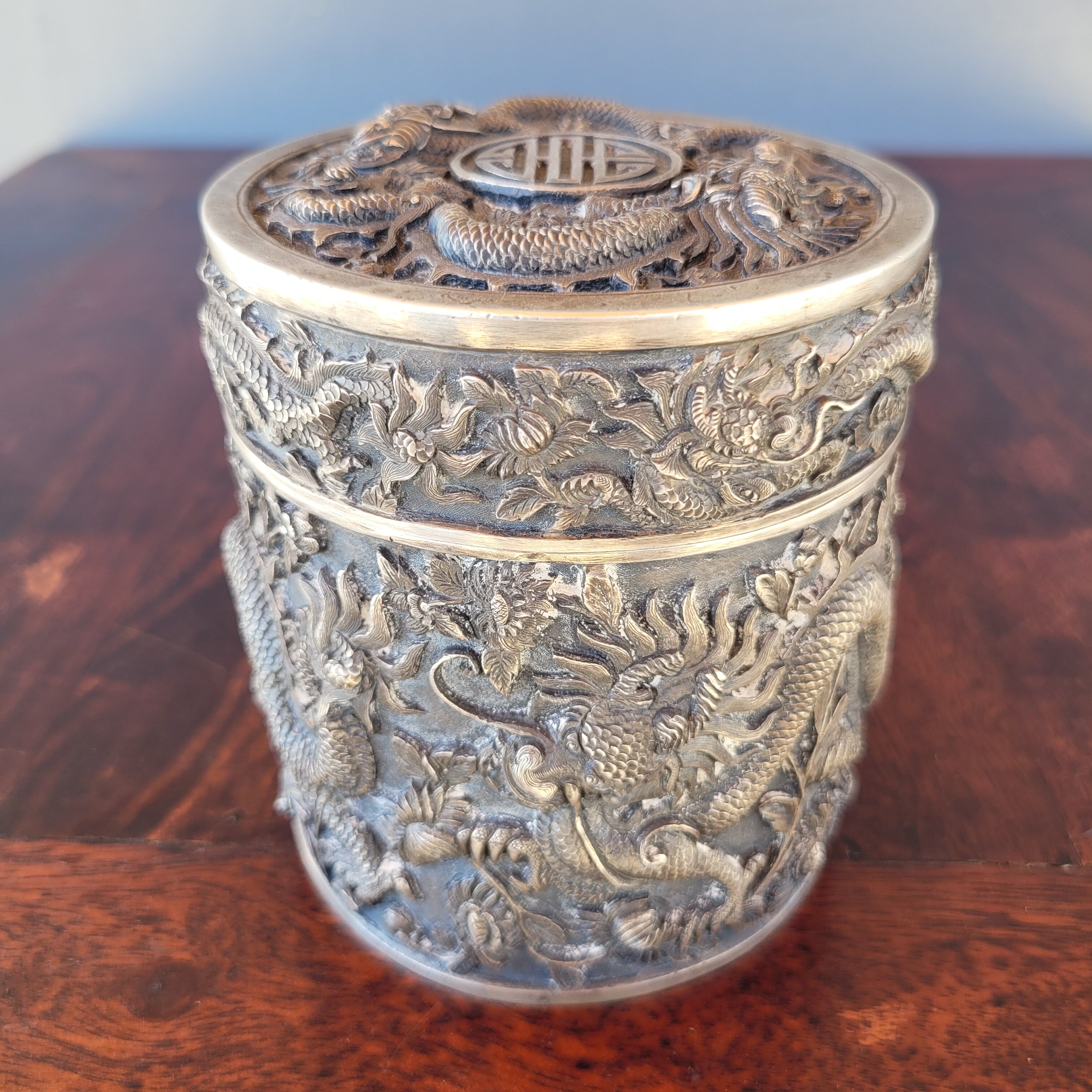 Chiseled Solid Silver Tea Box Vietnam