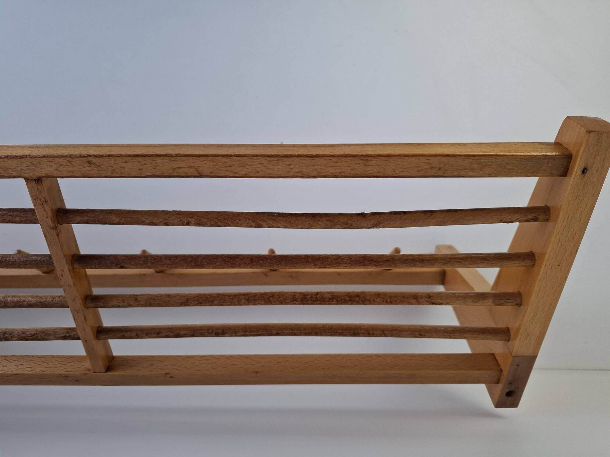Uluv czechoslovakian mid-century wooden wall coat rack with shelf, 1970