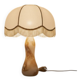 Vintage alabaster lamp with fringed shade – 1960s