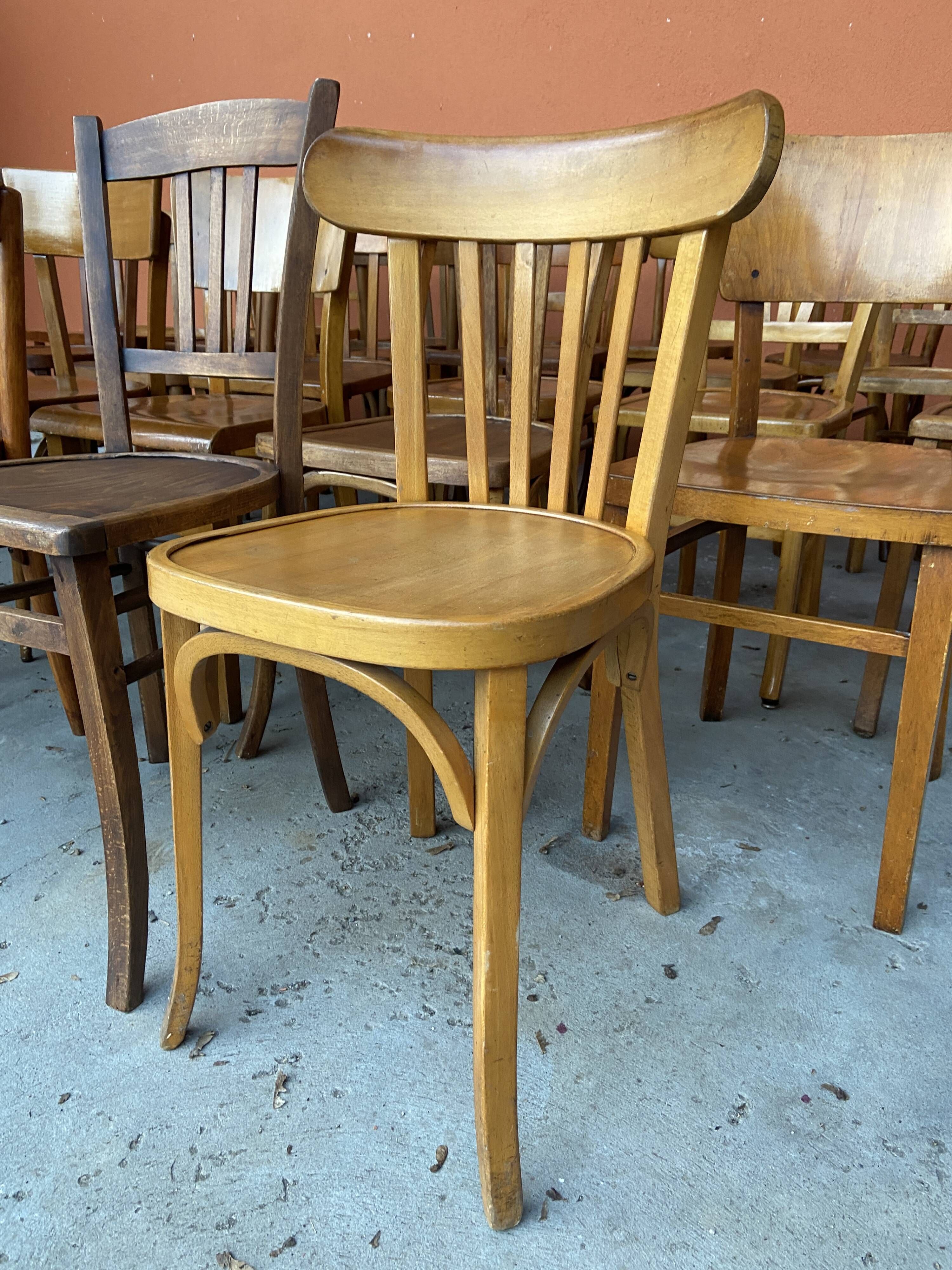 Set of 30 mismatched bistro chairs French Restaurant curved wood