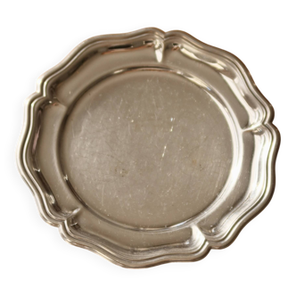 Small round vintage shiny metal dish - Scalloped
