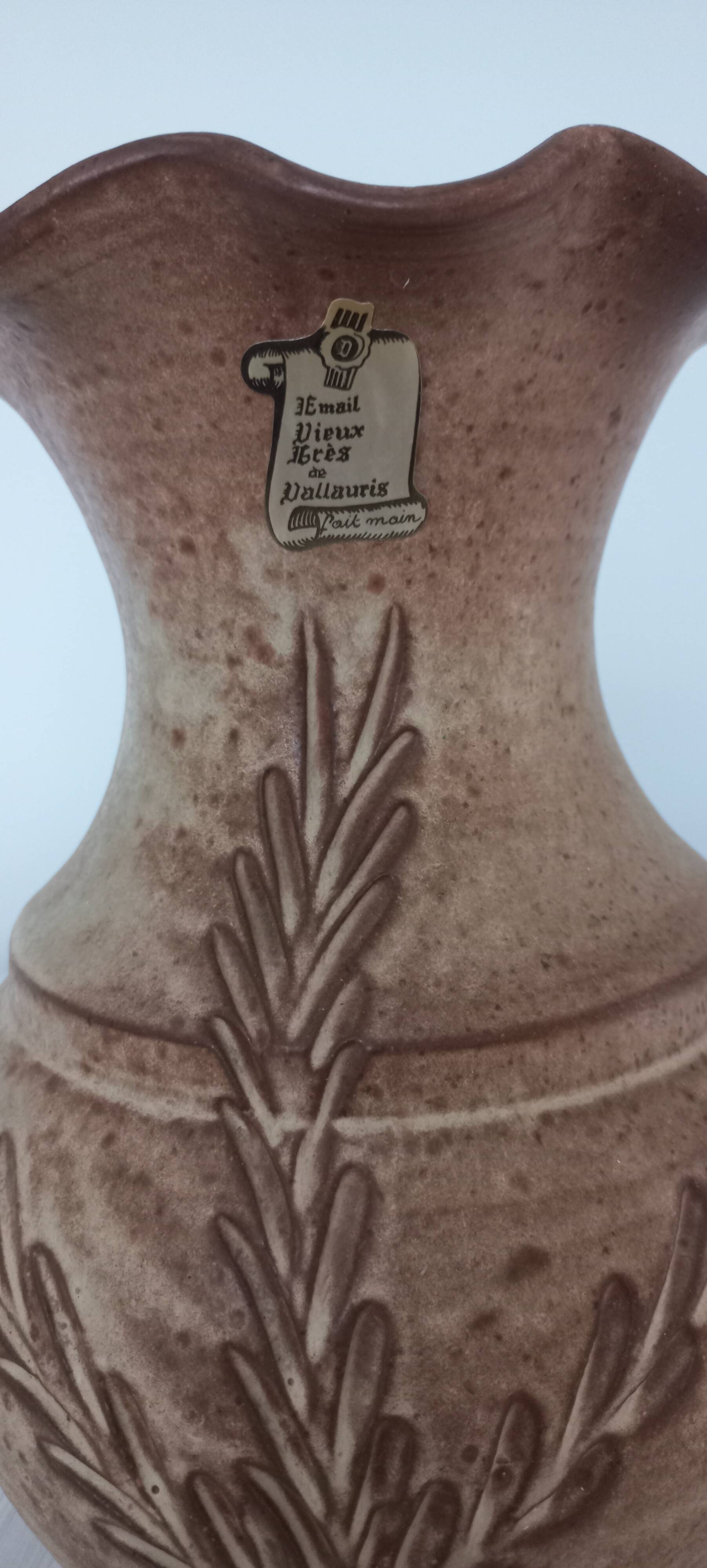 Large handmade Vallauris enameled stoneware vase 32 cm