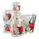 The service of 6 whiskey glasses with red flowers, with its bucket and its ice cube tongs.