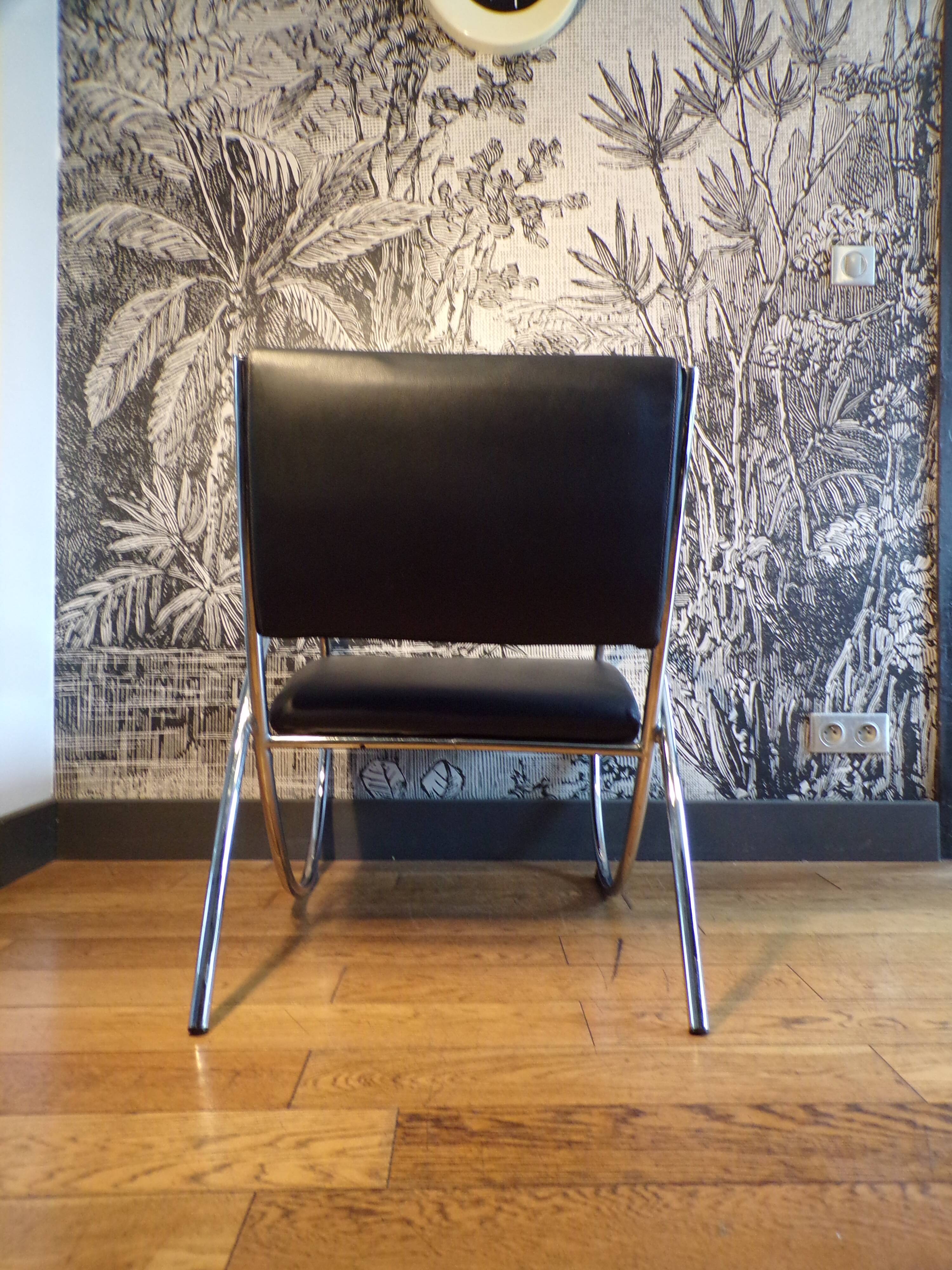 Chrome and Scandinavian faux leather armchair
