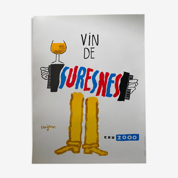 Affiche originale "Vin de Suresnes" Savignac, Accordéon 47x62cm 2000