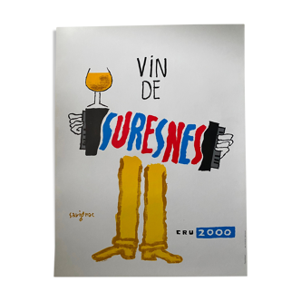 Original poster "Vin de Suresnes" Savignac, Accordion 47x62cm 2000