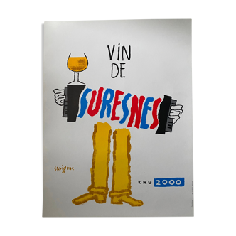 Affiche originale "Vin de Suresnes" Savignac, Accordéon 47x62cm 2000