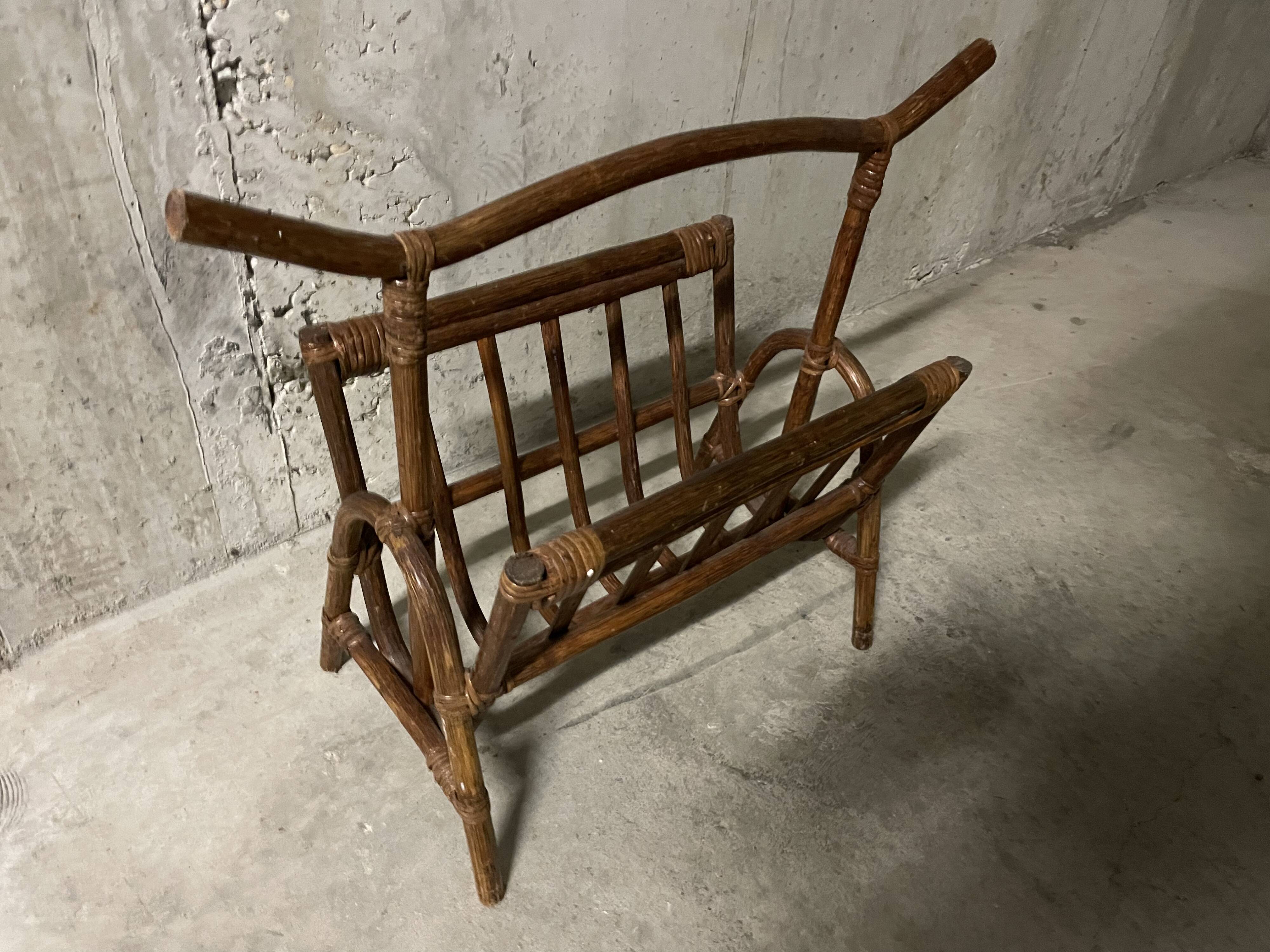 Rattan magazine rack from the 60s