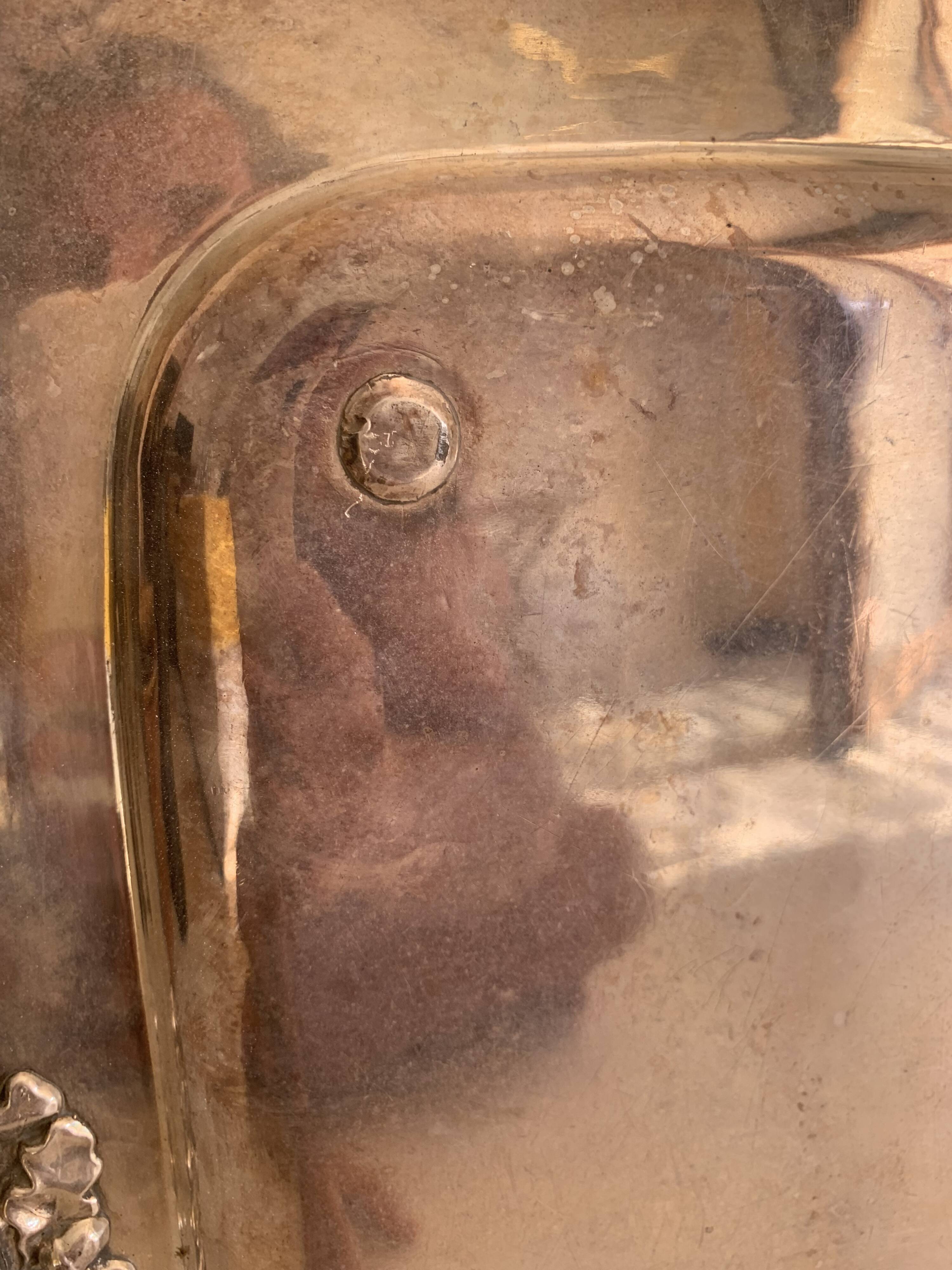 Large silver-plated copper serving tray from the 19th century - 80 x 48 cm