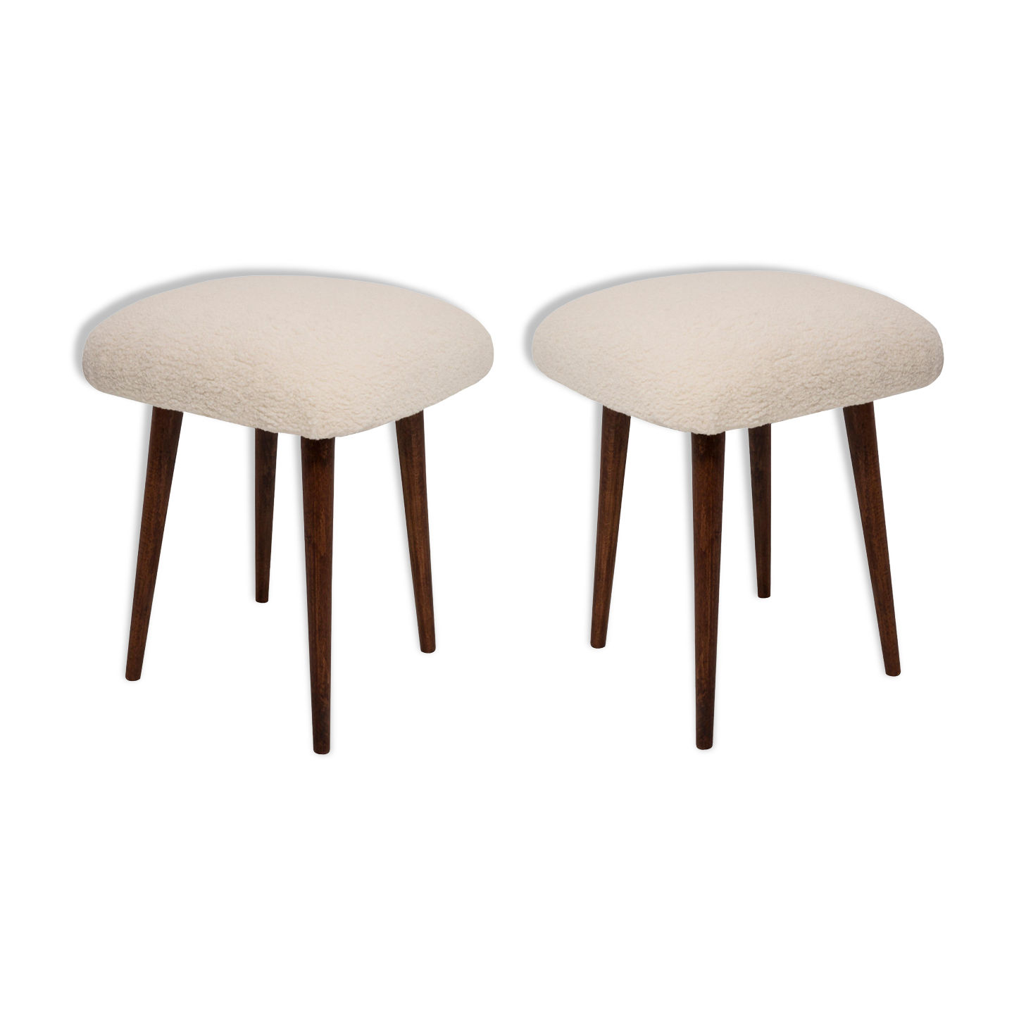 Set of two mid-century modern light beige boucle stools, Europe, 1960s.