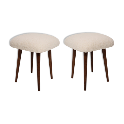 Ensemble de deux tabourets mid-century modern beige clair en bouclé, Europe, 1960s