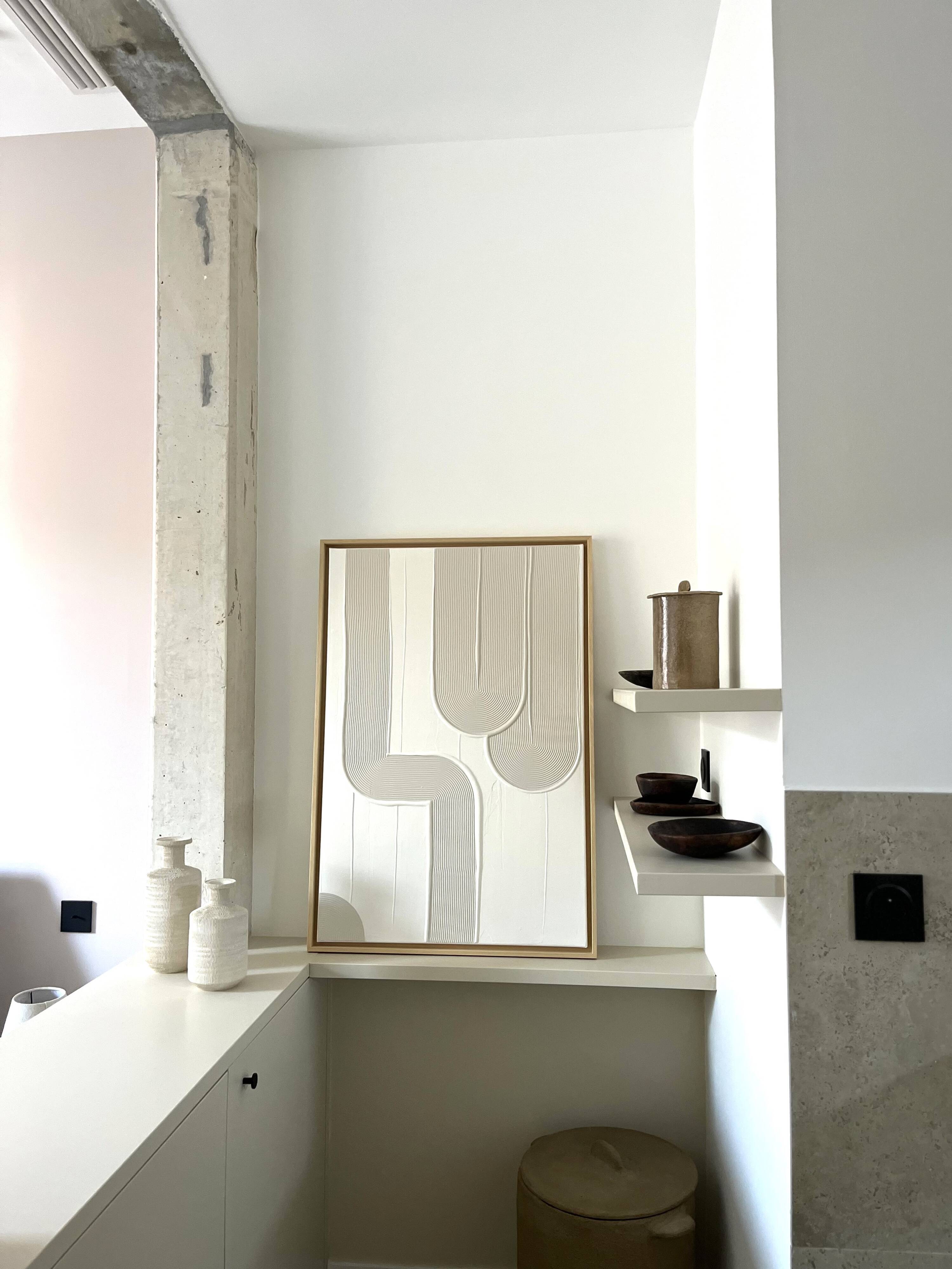 Beige linen and white textured painting