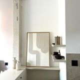 Tableau texturé beige lin et blanc