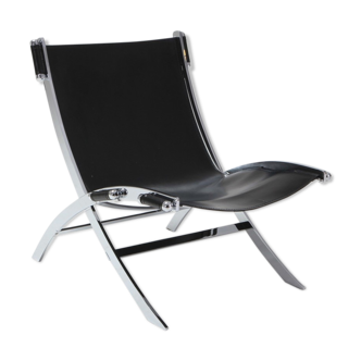 Paul Tuttle chair for Flexform in chrome and black leather 1980