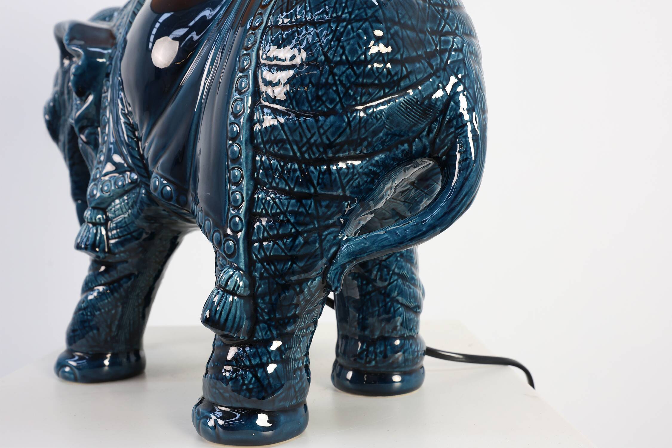 Hollywood Regency blue elephant ceramic table lamp, Belgium 1970s