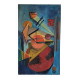 Tableau peinture ancienne géométrique année 1970