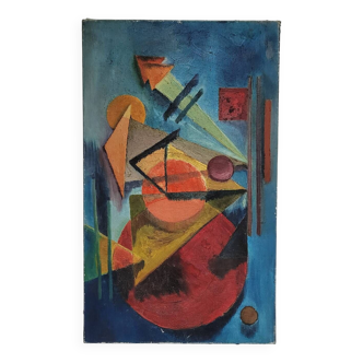 Tableau peinture ancienne géométrique année 1970