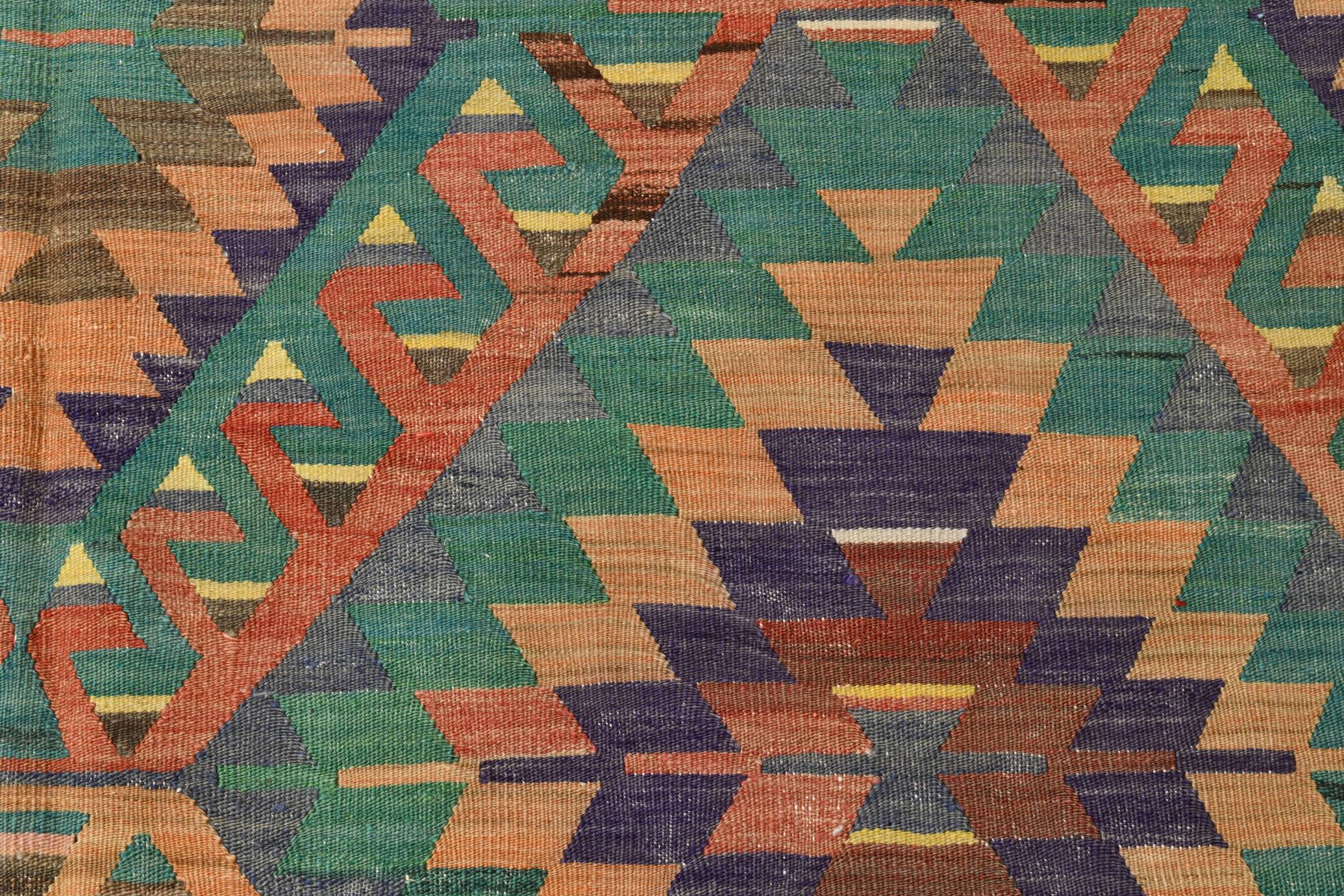 6x10 Green & Purple Vintage Kilim Rug, Modern Oushak Rug, 181x291Cm