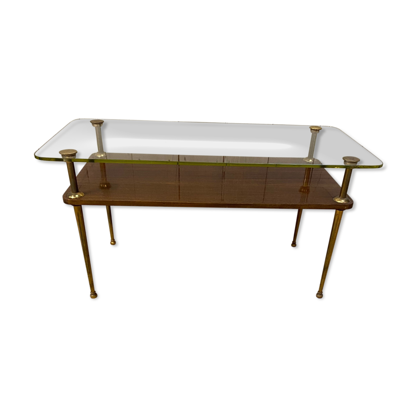 Coffee table of the 60s in glass, glass and wood top