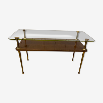 Coffee table of the 60s in glass, glass and wood top