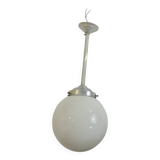 Vintage suspension in aluminum metal and opaline glass globe – Industrial design