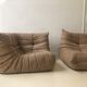 Set Togo sofa 3 places and angle in beige wool edition Ligne Roset of the 80s