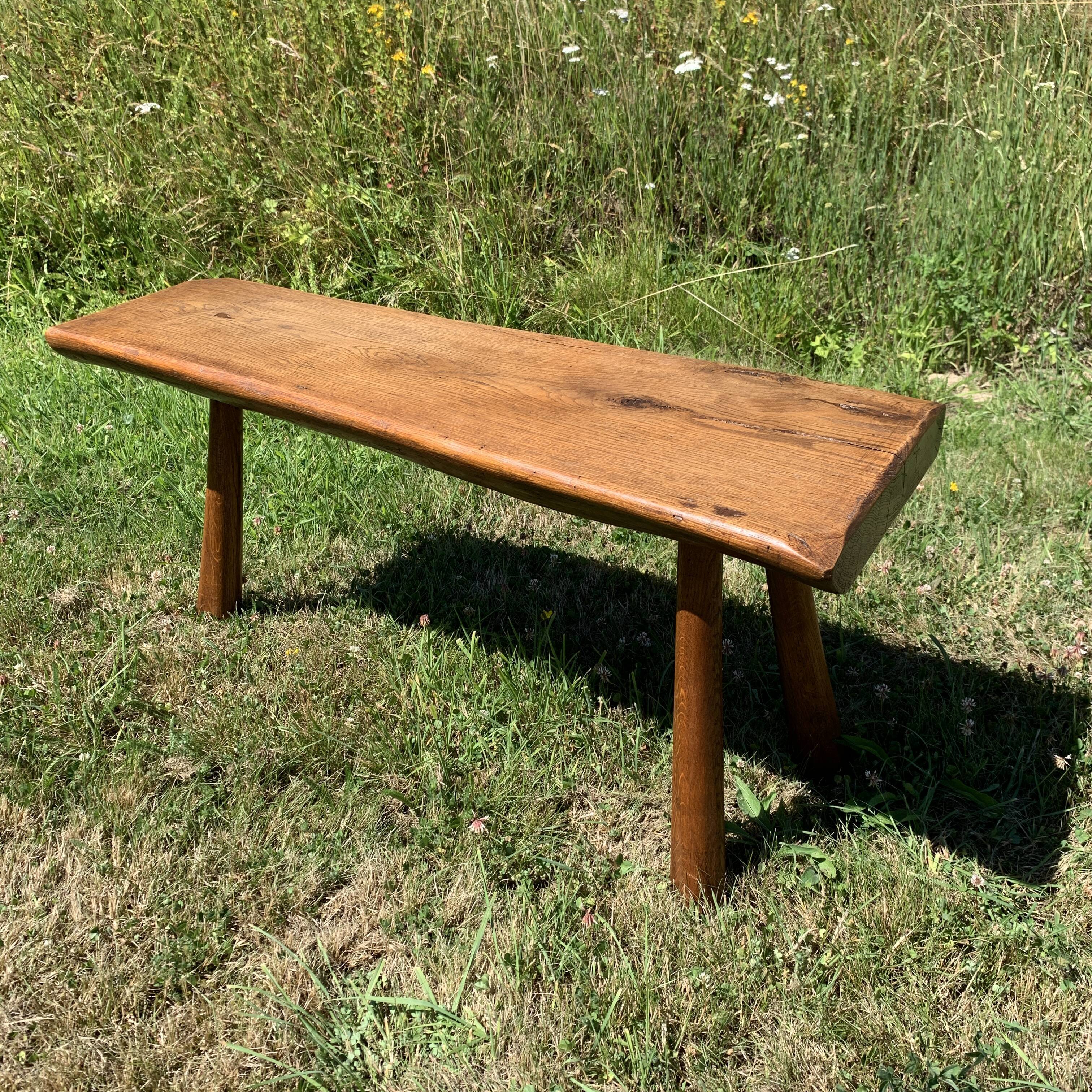 Tripod bench in brutalist oak