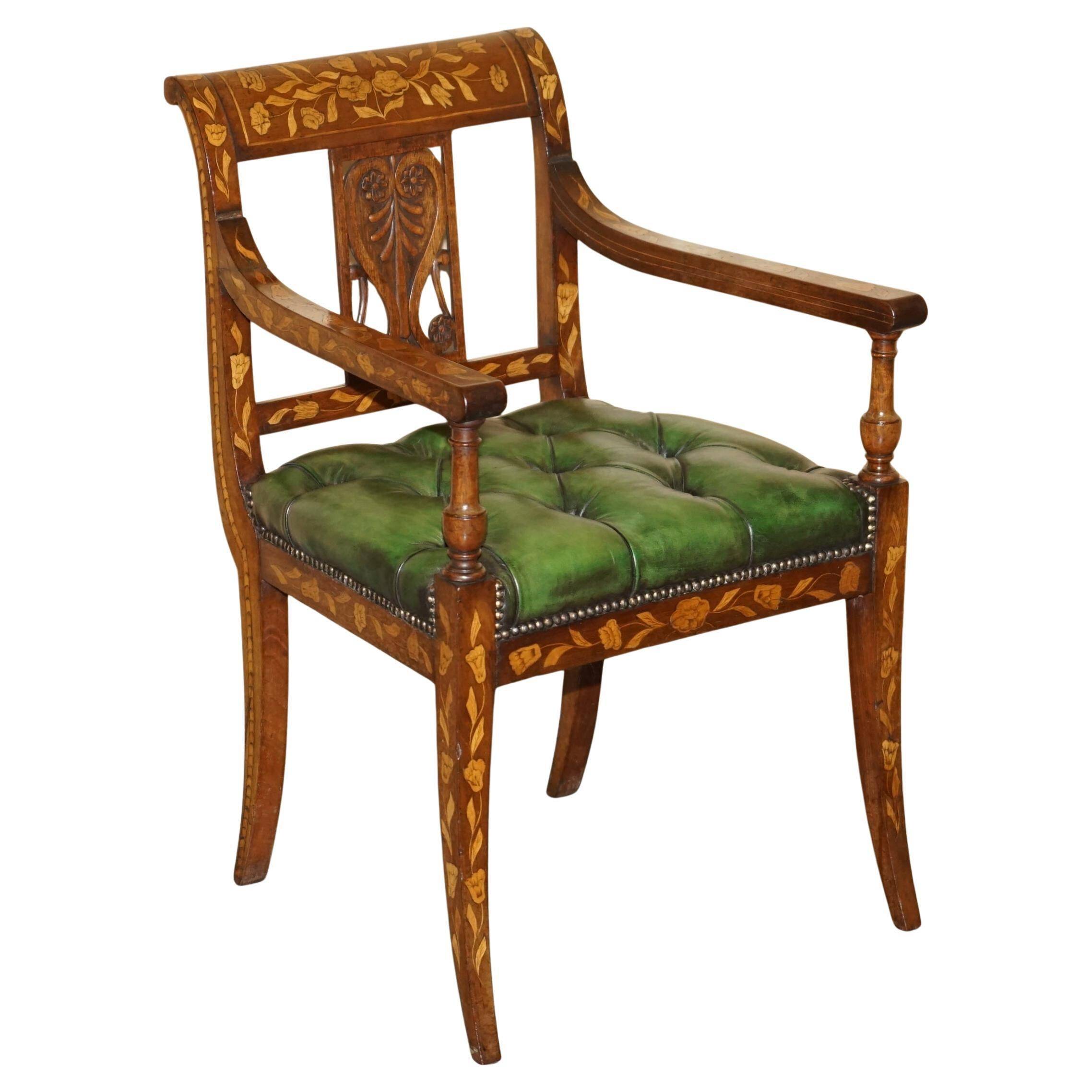 Chesterfield leather office chair with Dutch marquetry