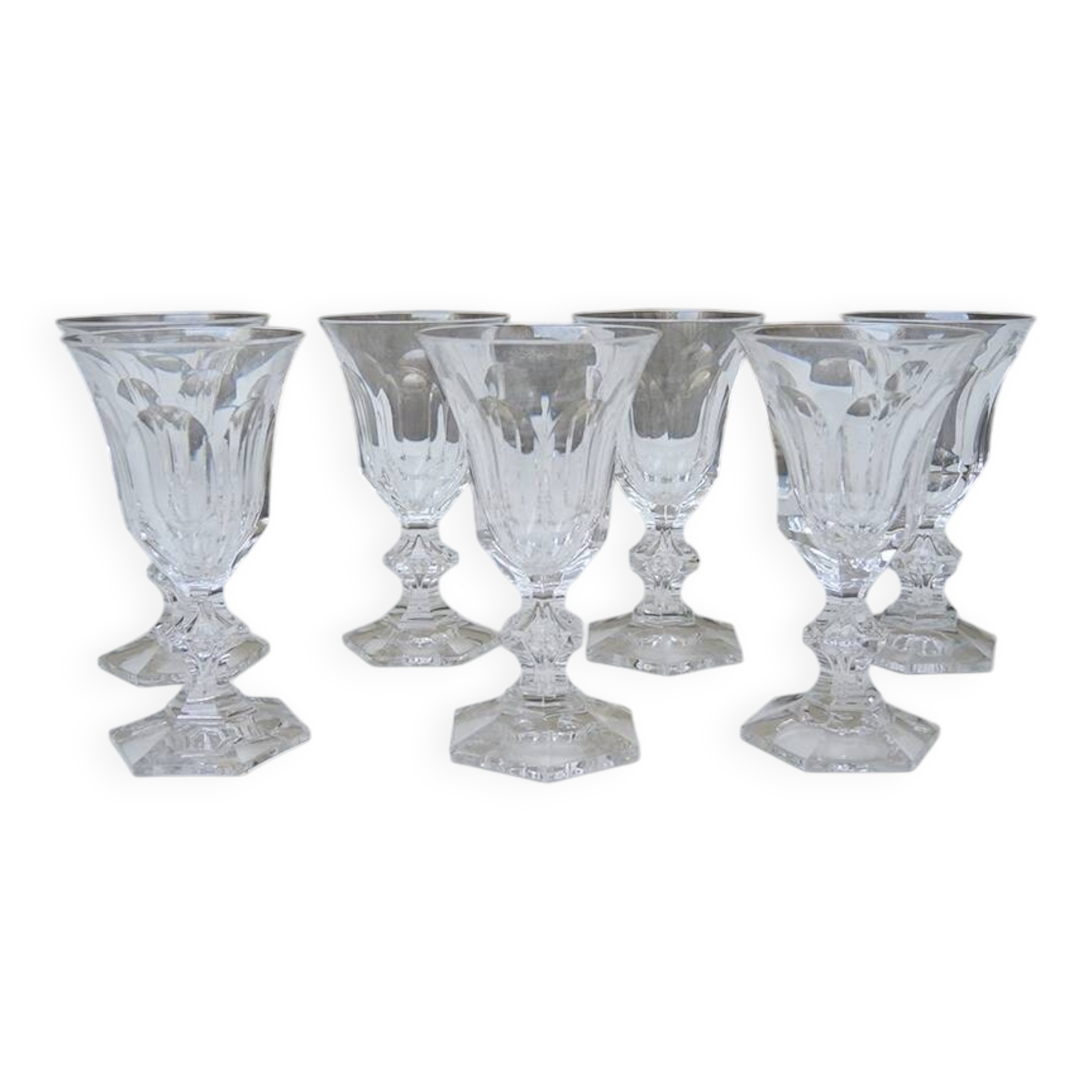 7 Metternich Style Crystal Digestif Glasses H 11 cm