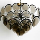 Large original 1960s large chrome metal and glass disc ceiling chandelier