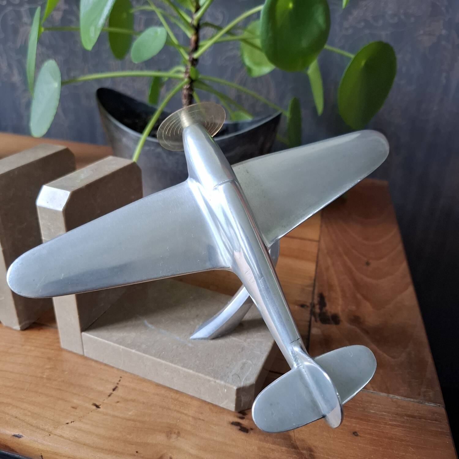 Art Deco aluminum airplane bookends