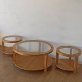 Round Tables with Glass Tops, Set of 3.
