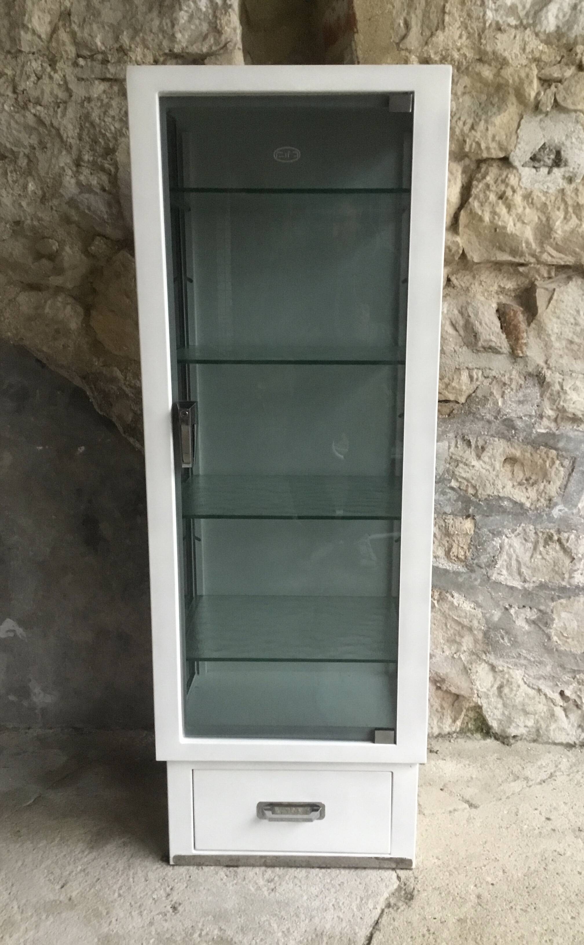 White lacquered metal medical display case - vintage 1960