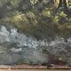 Table pendant of HST "Barbizon Landscape" signed (?) for restoration.