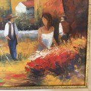 Old Oil Painting Canvas Landscape Peasant Work Provence