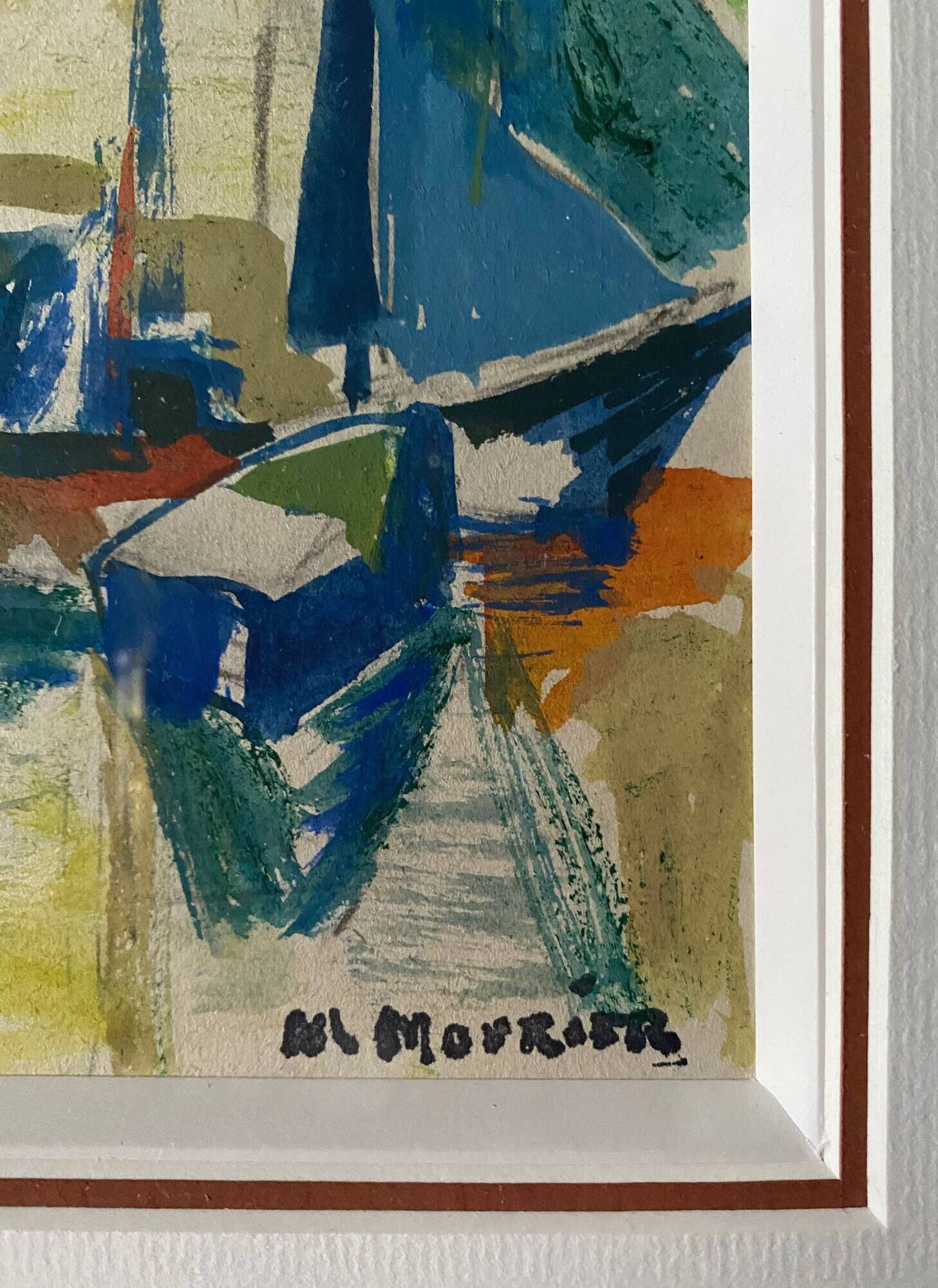 Watercolor Painting MOURIER Marguerite (1910-1987) "the sailboats" + frame
