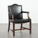 Wooden and black cow leather antique English Gainsborough side/desk/chair