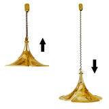 Adjustable vintage design XXL pendant lamp, brass plexiglass, 70s