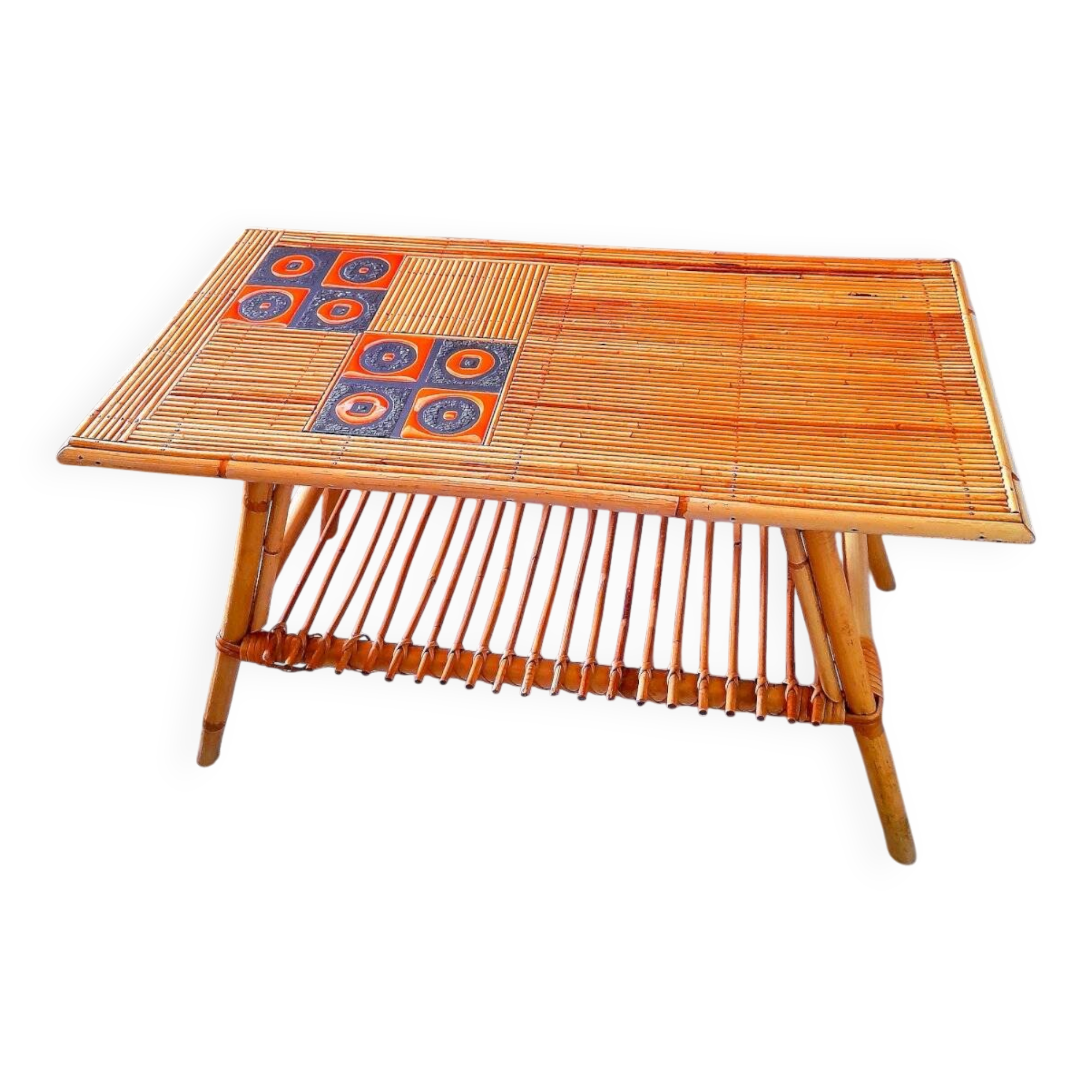 Audoux Minet/Capron rattan coffee table 1950