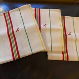 3 old tea towels in mint condition embroidered with an L or J