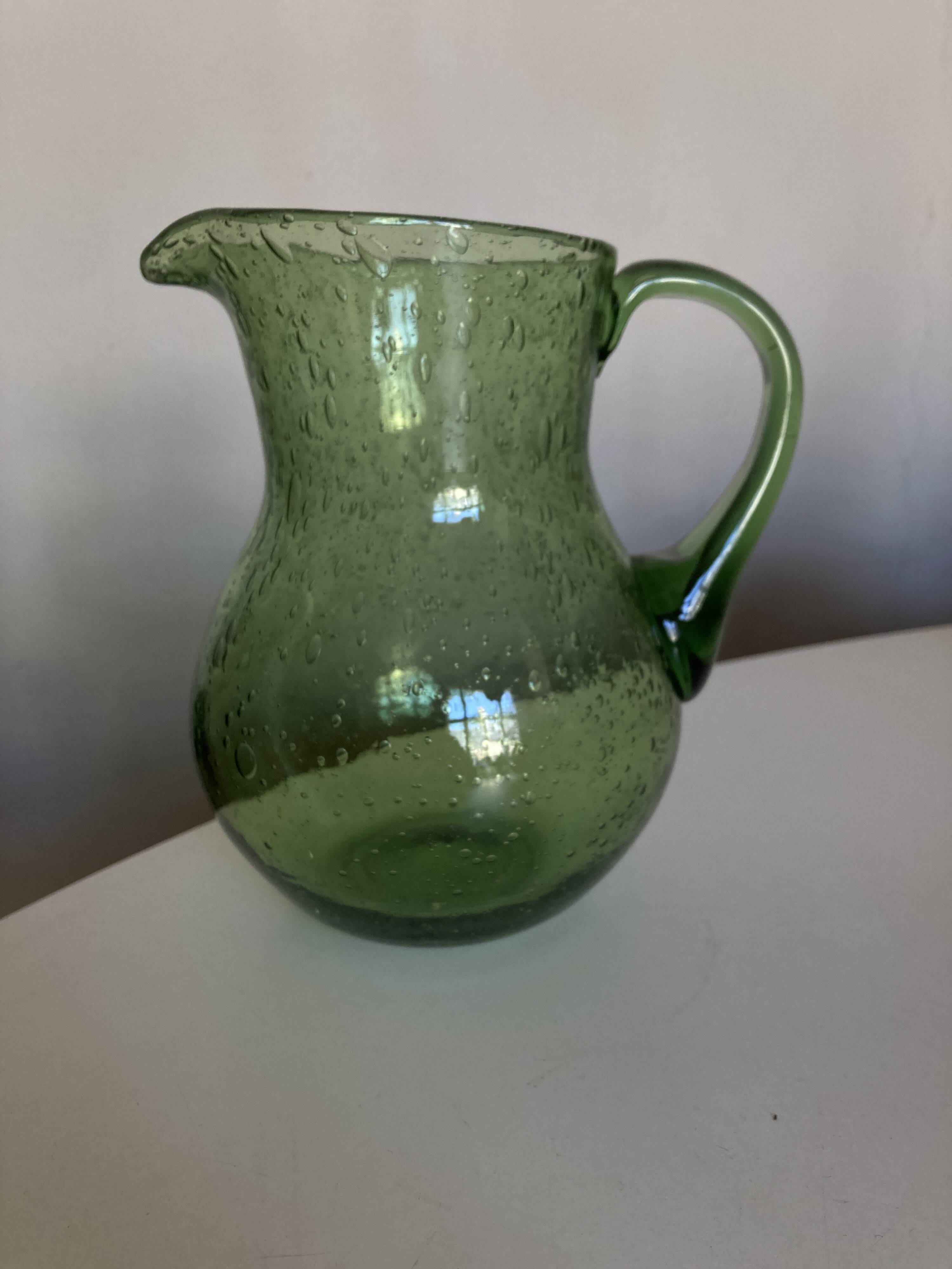1960s Biot green bubble glass pitcher 1.5L
