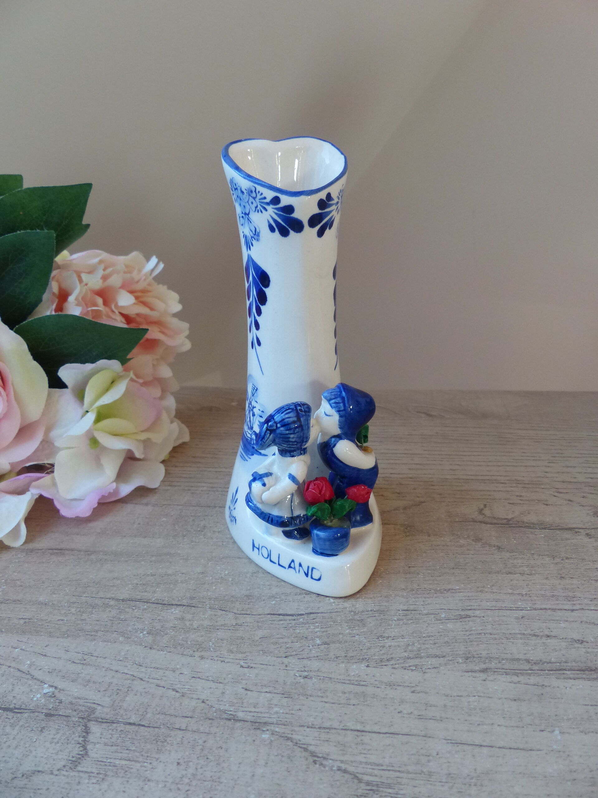 Vintage Small Porcelain Vase Delf Blue and White Heart Shape
