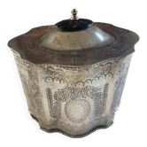 Bonbonnière, boîte à thé victorienne en métal argenté, XIXe siecle