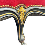 Napoleon III period bench – Blackened wood, brass and red velvet