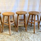 Lot of 5 solid wooden stools - 60s/70s