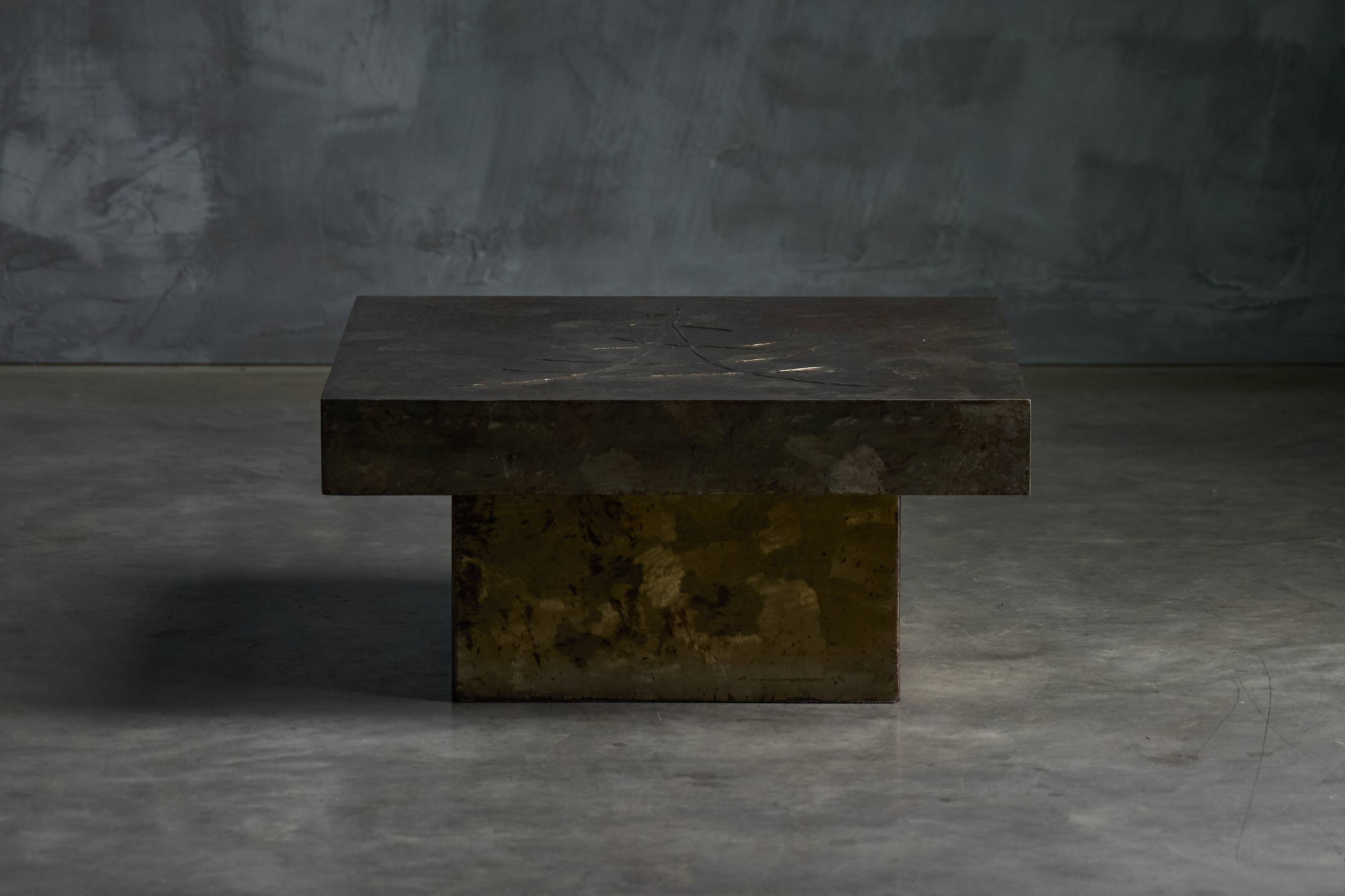 Brutalist Steel Coffee Table, France, 1970s