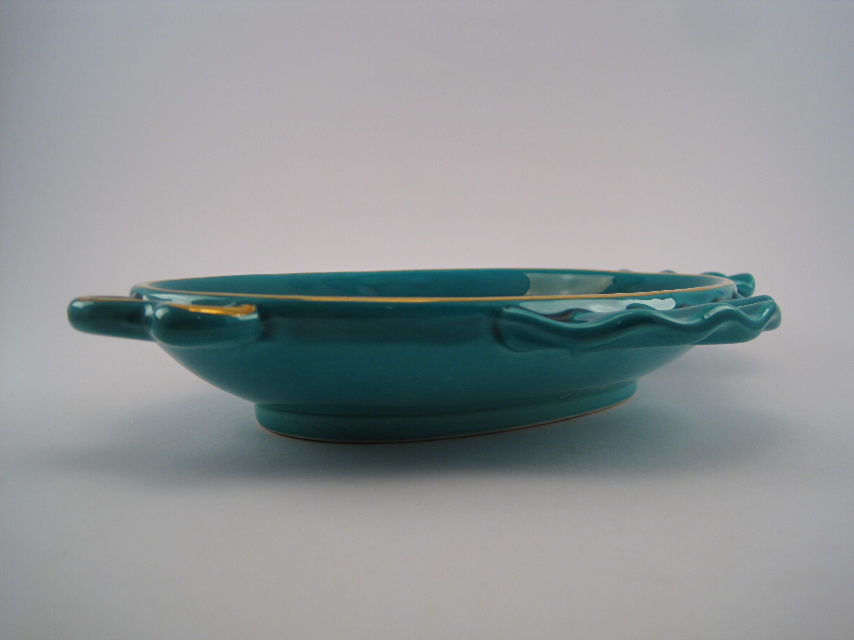 Empty cup stylized fish pocket green earthenware enamelled VERCERAM 1950 to 1970
